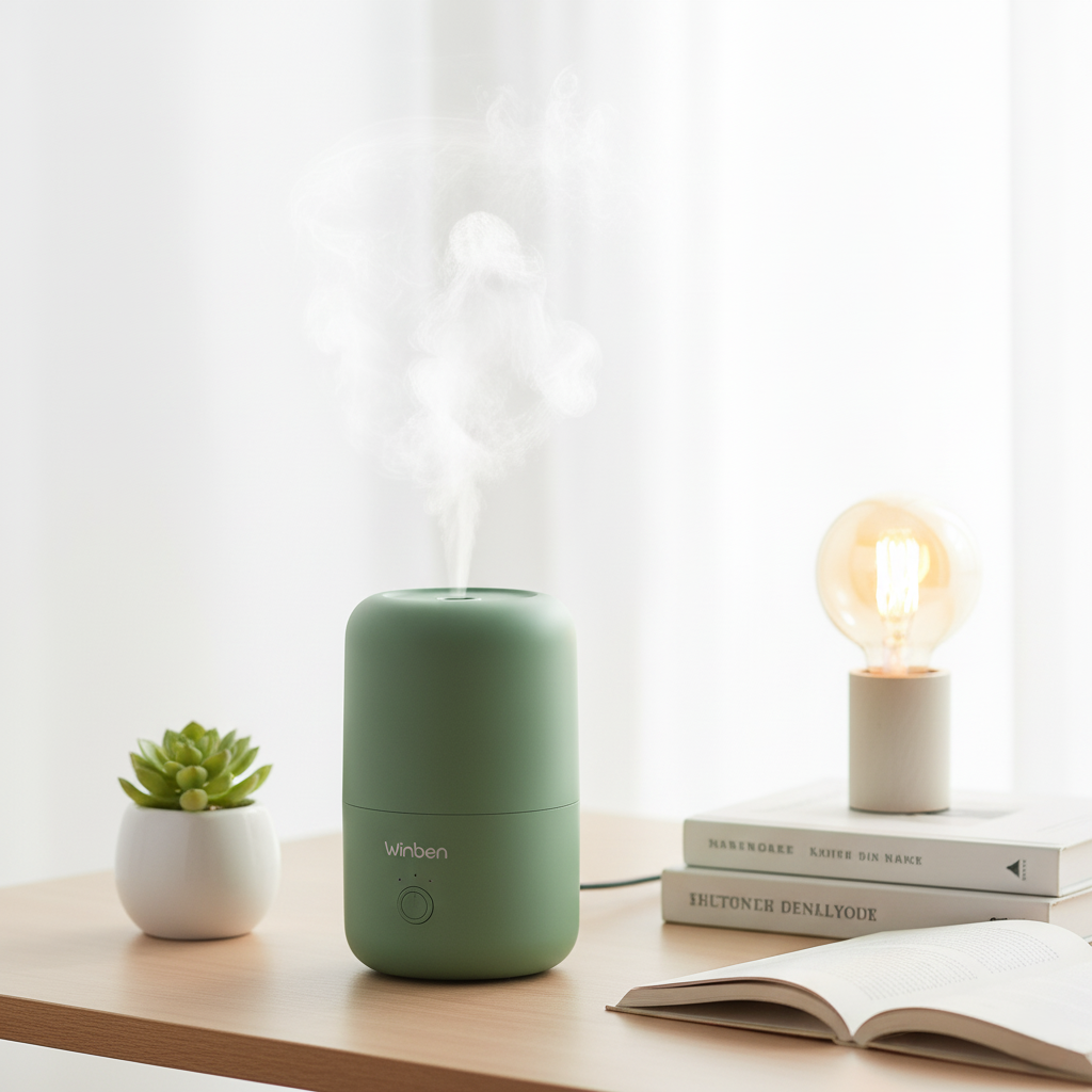 Winben Green Mini Humidifier for bedroom and plants — portable cool mist humidifier with auto shut-off and quiet design, available at Glowvoyage
