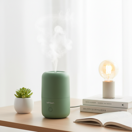 Winben Green Mini Humidifier for bedroom and plants — portable cool mist humidifier with auto shut-off and quiet design, available at Glowvoyage