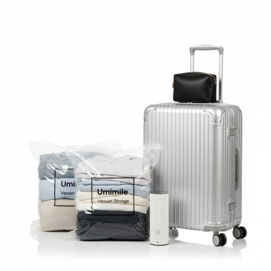 Umimile Travel Vacuum Bags with Electric Pump — reusable, space-saving compression bags for luggage and travel organization, available at Glowvoyage