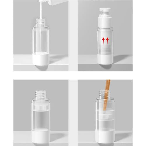 KEAIYYJ- 1 oz Travel Pump Bottle for Toiletries Airless Face Wash Container Small Mini Size Empty Refillable Dispensers 30ml 2 Pack