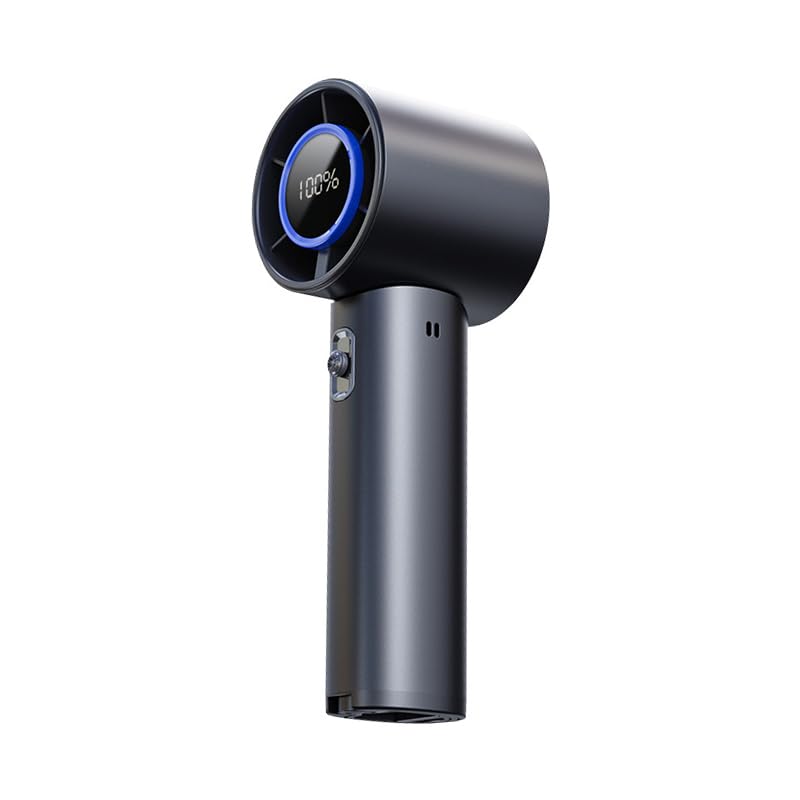 HmXiansen Portable Handheld Fan - 100 Speed Adjustable Turbo Mini Fan, 5000mAh Rechargeable Battery, Metal Body & Digital Display, Personal Desk Fan for Travel, Camping, Office, Outdoor - Grey