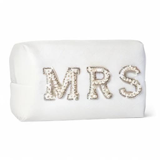 Y1tvei Bride Makeup Bag, Bridal Cosmetic Bag, Fiance Gifts for Women, Engagement Gift Basket for Her Bridal Shower, Mrs Bling Rhinestone Patches Wedding Purse, PU Leather Travel Toiletry Bag