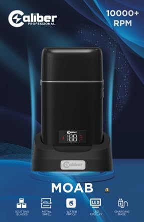 Caliber Moab Triple Foil Shaver for Men, Electric Metal Foil Razor Shaver with Digital Display for Close Shaves, Waterproof and Cordless Travel Facial Hair Groomer, Portable and USB Rechargeable