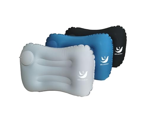 3BirdsHike 2 Pack Inflatable Camping Pillow – Ultralight Travel & Beach Air Pillow for Neck & Lumbar Support, Press-to-Inflate Design, Compact for Hiking, Backpacking & Outdoor Adventures – Black