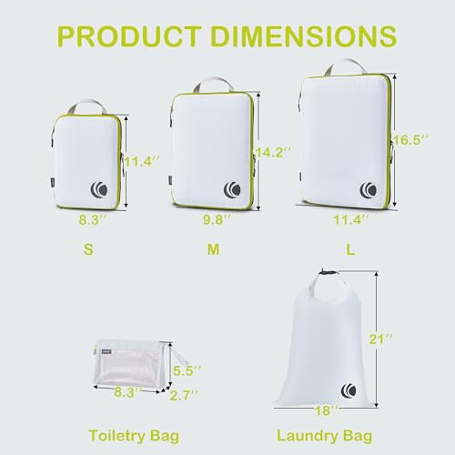 Cipway Compression Packing Cubes, Ultralight Luggage Organizer Bags with Laundry Bags and Clear Toiletries Bag,Travel Essentials for Carry on Suitcase (6 Piece,White)