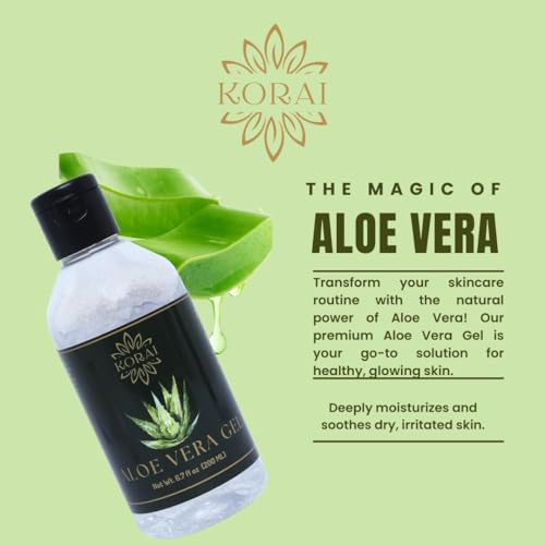 KORAI Aloe Vera Gel from freshly cut 99% Pure Aloe Vera Gel-Natural Ingredients-Vegan, Unscented - For Face, Skin and Hair