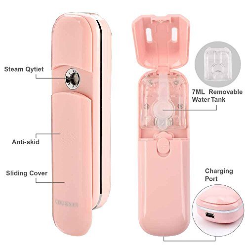 COOSKIN Anzikang Nano Handy Mist Spray Facial Mister for Eyelash Extensions USB Rechargeable Mini Beauty Instrument (Pink)