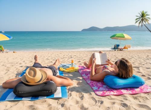 3BirdsHike 2 Pack Inflatable Camping Pillow – Ultralight Travel & Beach Air Pillow for Neck & Lumbar Support, Press-to-Inflate Design, Compact for Hiking, Backpacking & Outdoor Adventures – Black