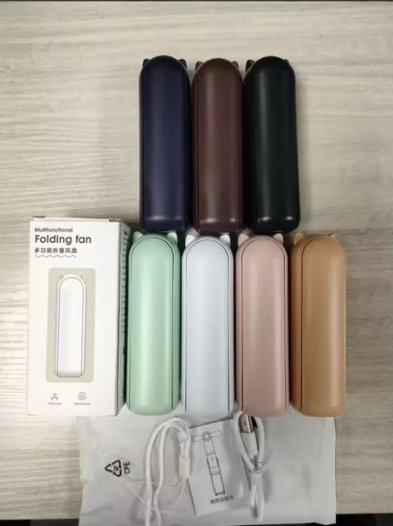 Portable Mini Fan with Powerbank, 3-Speed USB Rechargeable, 25Hr Battery Life, Brown/Green