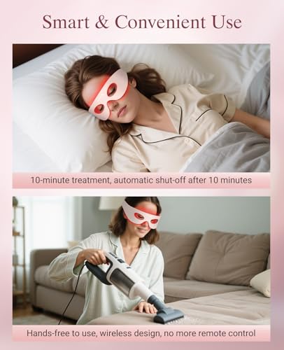 Red Light Therapy for Eyes, Wireless Under-Eye Red Light Therapy Mask with Timing Function, 3 Modes with Near-Infrared for Eyes Bags, Dark Circles, Fine Lines, Rechargeable Home Skincare Eye Mask
