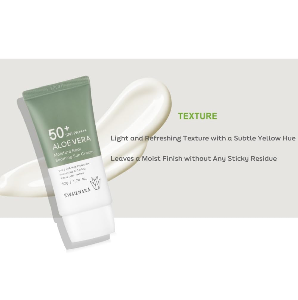 WELCOS KWAILNARA Aloe Vera Moisture Real Soothing Sun Cream | Hydrating | Non Nano and No Greasy | Korean Skin Care for Ultimate Sun Protection & Hydration | 50g / 1.76oz
