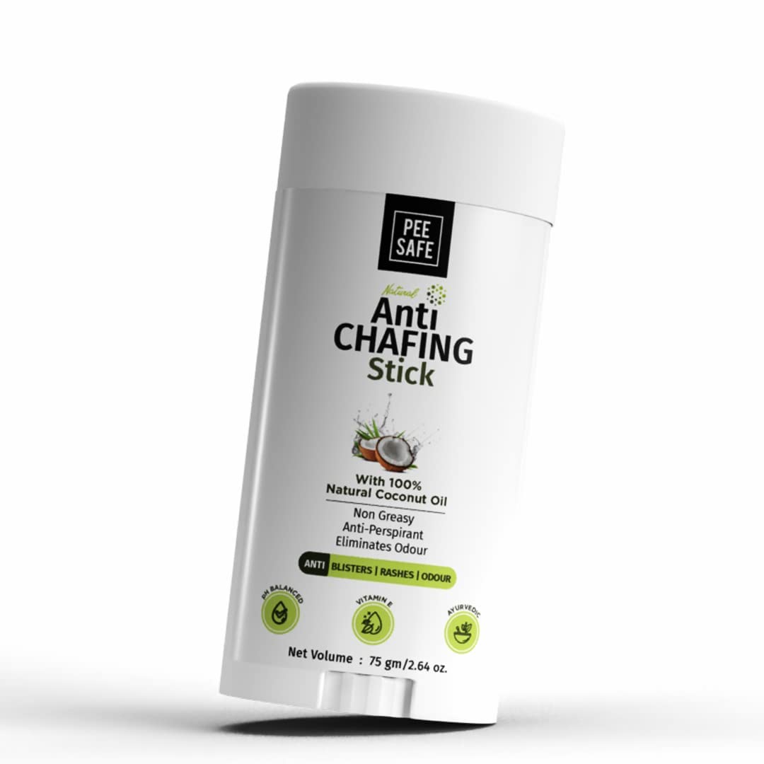 Pee Safe Anti Chafing Stick | With Natural Coconut Oil & Aloe Vera | Non Greasy Balm for Thigh, Underarm, Groin | pH Balanced Skin Protection for Men & Women | 2.65 Oz (75g)