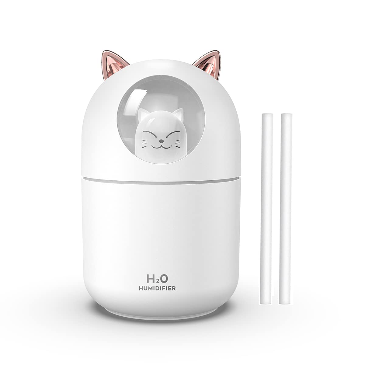 Portable Small Humidifier, 300ml Mini Cool Mist Humidifier with Night Light, USB Personal Humidifier Auto Shut-Off, Ultra-Quiet, 2 Spray Modes, Suitable for Home Office Travel(white)