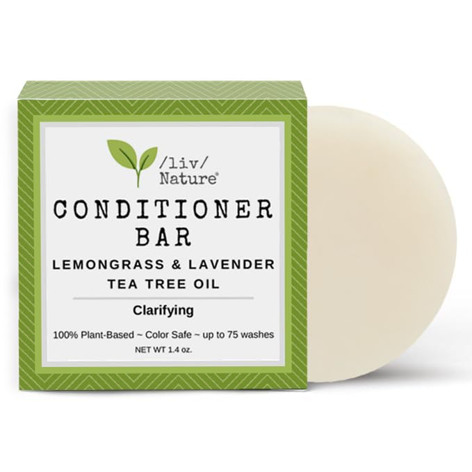/liv/ Nature Conditioner Bar Detangle, Strengthen & Moisturize | Paraben Free & Sulfate Free | Travel Essentials | Handmade In USA (Tea Tree with Lavender & Lemongrass)