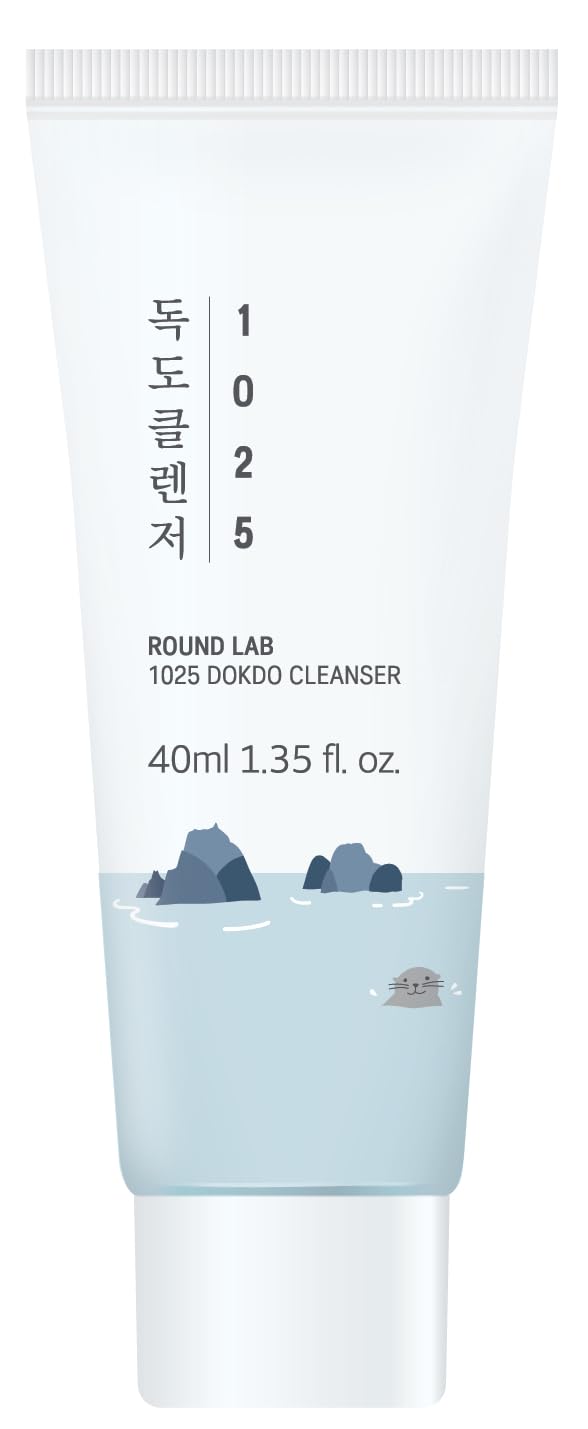 ROUND LAB 1025 Dokdo Cleanser 1.35 Fl Oz(Mini Travel Size), Low pH Facial Cleanser for Sensitive Skin, Rich Soft Bubbles for Deep Cleansing, Hydrating Face Wash with Deep Sea Water, Korean Skin Care