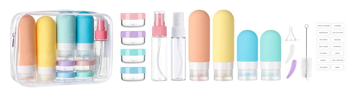 DEPOZA 16 Pack Travel Bottles Set - TSA Approved Leak Proof Silicone Squeezable Containers for Toiletries, Conditioner, Shampoo, Lotion & Body Wash Accessories (16 pcs/White Pack)