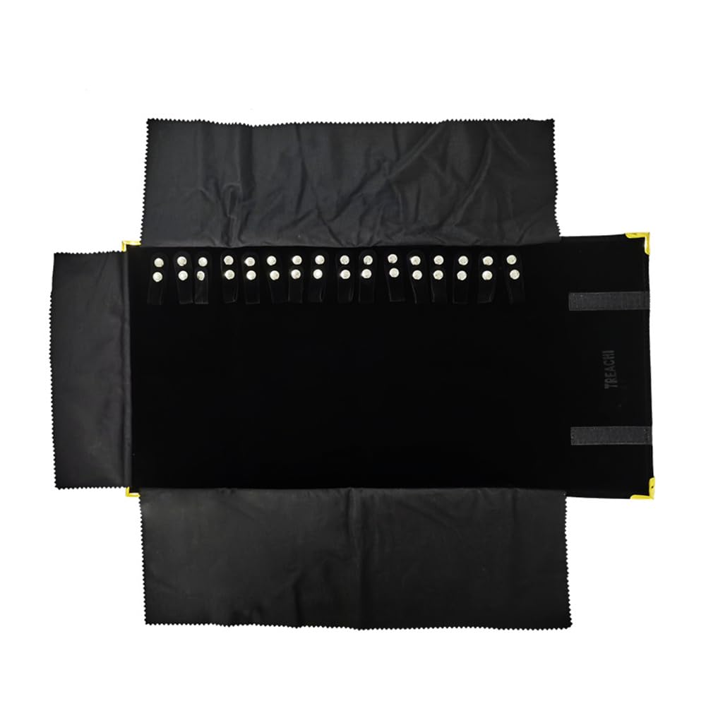 treachi Portable Jewelry Roll Metal Coner Bag Necklace Chain Braclet Black Velvet Travel Pouch