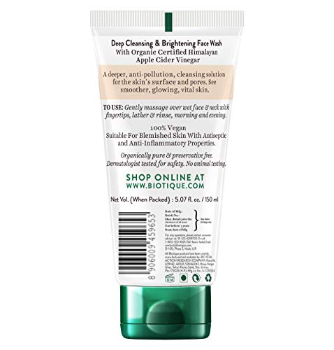 Biotique Apple Cider Vinegar Deep Cleansing Face Wash, 150 ml