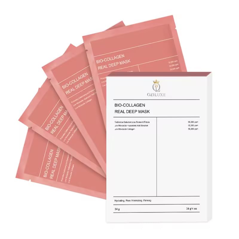 OZILUXE Bio-Collagen Overnight Hydrogel Mask 34g x4 | Korean Real Deep Face Mask for Hydration, Firming & Elasticity | Anti-Aging, Pore Minimizing, Glass Skin Effect | Safe for Sensitive Skin