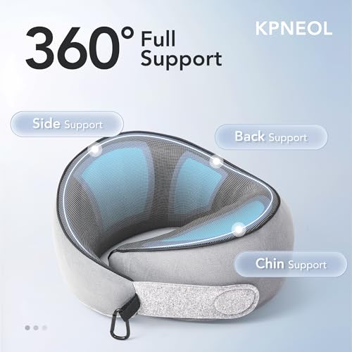 KPNEOL Travel Pillow, 100% Pure Memory Foam Travel Neck Pillow Airplane Neck Support Ergonomic Design for Traveling Suitable for Airplanes,Offices and Cars-Grey
