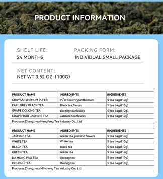 BEI CAI Tea Bags Sampler Assortment Box (50 Count) 10 Different Flavors,Perfect Variety Individually Wrapped Tea Bag,Perfect for Hotels, Offices, Food Service Gift Set &Sampler Variety Pack