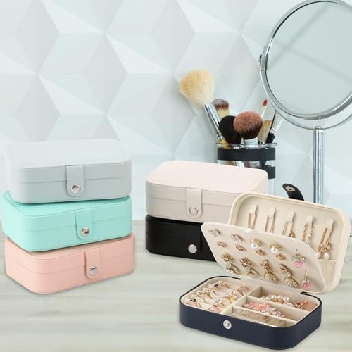 XZUZ Travel Jewelry Box, PU leather Small Jewelry Organizer For Female Girls, double layer portable mini travel case for storing earrings, rings, necklaces.(Dark Blue 2pcs)
