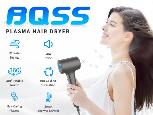 BQSS Hair Dryer,110000rpm Plasma Blow Dryer Positive Negative Ionic Hair Dryers for Women,Portable Travel Hair Dryer with LED Display Concentrator Nozzle,Hair Blow Dryer for Style at Home Travel