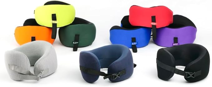 C CUSHION LAB Travel Pillow, Award-Winning Patented Ergonomic Design for Chin & Neck Support Memory Foam Neck Pillow, Compact Airplane Pillow for Traveling, Flight, Car (Cobalt Blue, Medium)