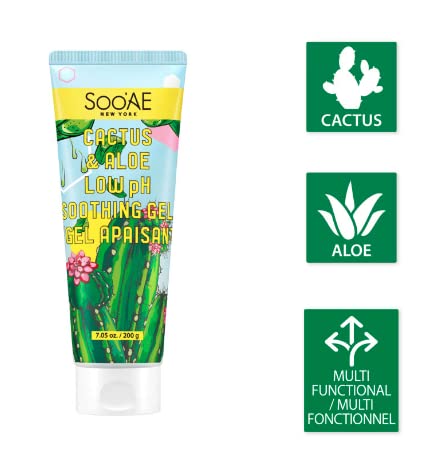 Soo'AE CACTUS & ALOE Low pH Soothing Gel 7.05 oz. Aloe vera gel for face with Cactus Extra Soothing Face and body after sun cooling gel