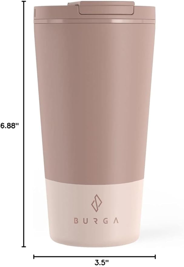BURGA Travel Coffee Mug (16oz) Spill-Proof, Secure-Seal Insulated Mug Scratch-Resistant, Stainless Steel Anti-Slip Tumbler Double Pink