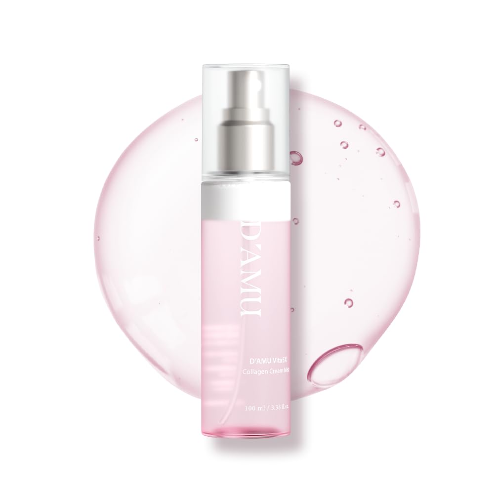 D'AMU Collagen Cream Face Mist – Hydrating & Brightening Facial Spray with Vita 5X Multi-Vitamin Complex for Elasticity Care & Radiant Glow – Korean Skincare Gift for Women – 3.38 fl.oz.
