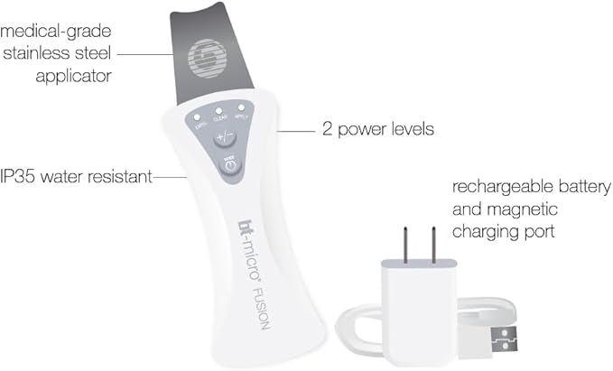 Bio-Therapeutic bt-Micro Fusion Ultrasonic Skin Exfoliation. Smooth Skin, Clear Congestion, Superior Blackhead Extraction, 3 Modes 2 Power Levels, Stainless Steel Applicator, Rechargeable