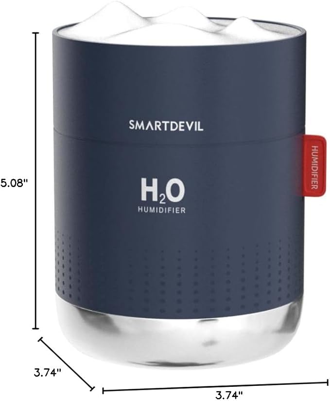 SmartDevil Small Humidifiers, 500ml Desk Humidifiers, Whisper-Quiet Operation, Night Light Function, Two Spray Modes, Auto Shut-Off for Bedroom, Babies Room, Office, Home (Dark Blue)
