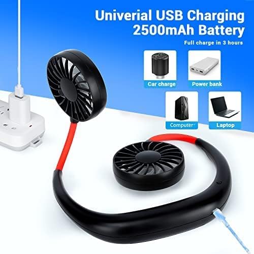 Portable Neck Fan Rechargeable Personal Hand-Free Fan Mini USB Wearable Neckband Sport Fan, 3 Speed Adjustable, 360 Degrees Free Rotation Perfect for Working, Traveling, Office, Reading (Black)