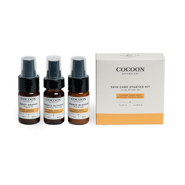 COCOON APOTHECARY Skin Care Starter Kit for Oily Skin, Ecocert Cosmos Natural + Organic, Travel/Trial Size, Oily/Combination Skin, 3 x 0.68 fl oz