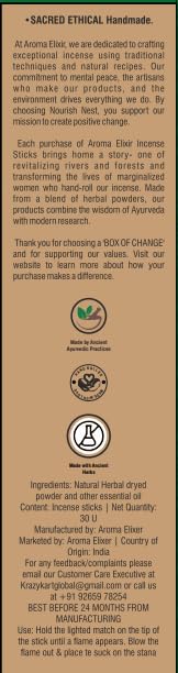 Aroma Elixir Incense Sticks for Meditation, Aromatherapy, Cleansing, and Church. (Warm Wood Essence)