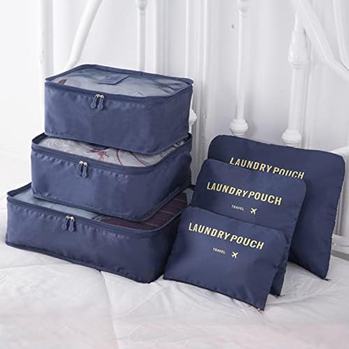 INVODA 7 piece Multi-size Packing Cubes for Travel Suitcase Organizer Bags Lightweight Travel Bags (Navy Blue)