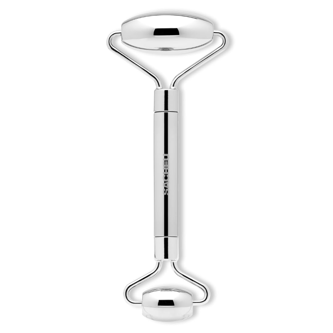 Sacheu Stainless Steel Face Roller Skin Care and Lymphatic Drainage — Cooling Metal Roller for Puffiness, Wrinkles, and Face Lifting, Dual-Sided Facial and Eye Massager with Travel Pouch