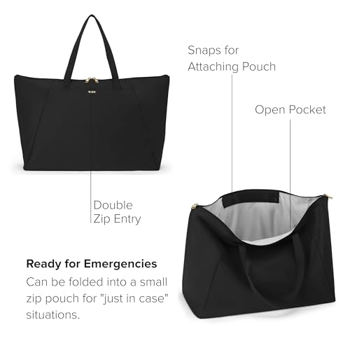 TUMI - Just In Case Tote - Foldable, Lightweight and Compact, Packable Travel Bag - Folds Into Included Pouch - Large, Black with Gold Hardware