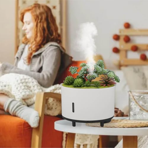 Simulation Plant Humidifier, 200ML Quiet Air Humidify Automatic Power Off Diffuser Portable Mini Humidifier for Baby Room Office Bedroom (US Plug)