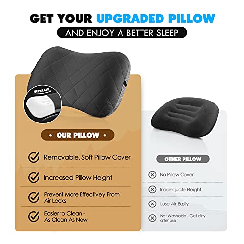 Hikenture Ultralight Inflatable Pillow with Removable Cover for Neck Lumber Support - Upgrade Washable Travel Air Pillows for Camping, Hiking, Backpacking (Grey)
