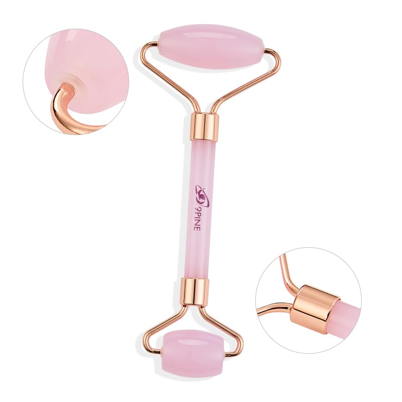 9 9PINE Jade Roller and Gua Sha Set, Face Massage Tools for Skincare,Facial Tools for Face, Neck, Eyes, for Enhanced Lymphatic Drainage, Self Care Gift for Men Women(Pink)