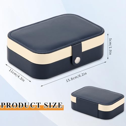 XZUZ Travel Jewelry Box, PU leather Small Jewelry Organizer For Female Girls, double layer portable mini travel case for storing earrings, rings, necklaces.(Dark Blue 2pcs)