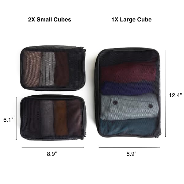 Tortuga Packing Cubes, Set of 3, Black - Lightweight Travel Cubes for Packing with Mesh Panels - Two Size Luggage Organizer Bags for Backpacks and Suitcases