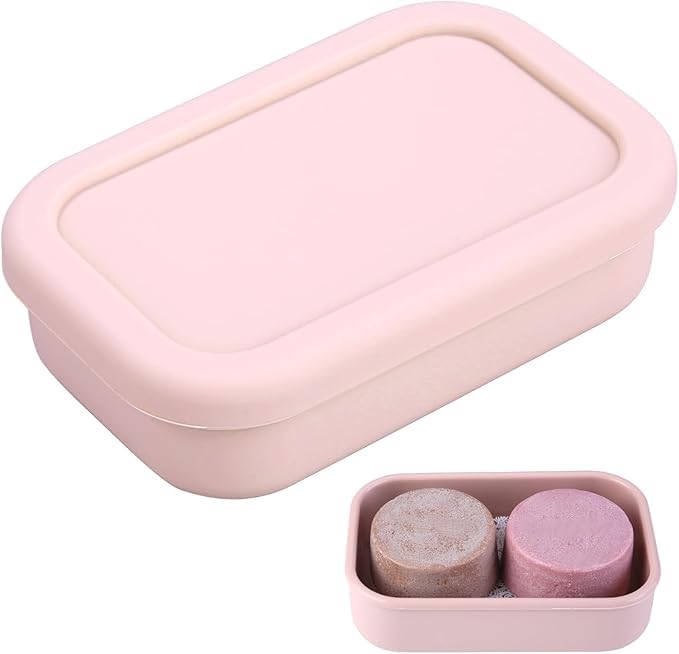PUTING Large Travel Soap Case Leak Proof, Silicone Shampoo Bar Holder, Soap Container with Draining Layer, Slip-Resistant Portable Bar Soap Holder for Shower, Bathroom, Gym, Camping(Pink)