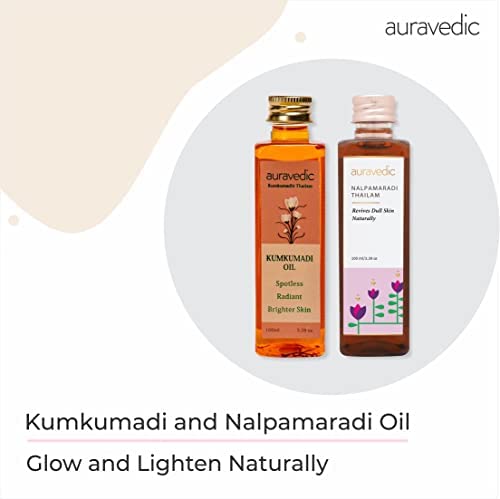 Auravedic Kumkumadi & Nalpamaradi Thailam Combo | Face & Body Oil with Ayurvedic Botanicals | Helps Improve Skin Texture & Tone | Daily Use Massage Oil | 3.38 Fl Oz (Pack of 2)