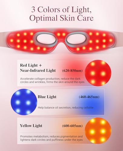 Red Light Therapy for Eyes, Wireless Under-Eye Red Light Therapy Mask with Timing Function, 3 Modes with Near-Infrared for Eyes Bags, Dark Circles, Fine Lines, Rechargeable Home Skincare Eye Mask
