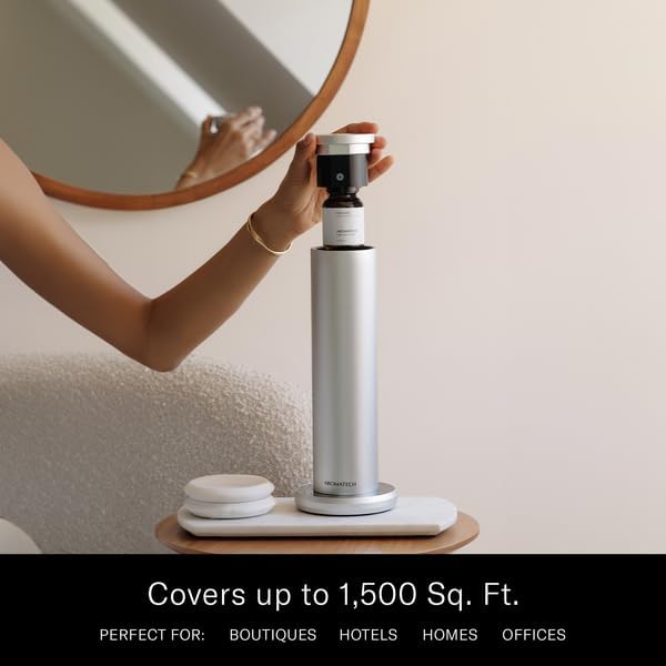 AromaTech New AroMini BT Plus Scent Diffuser w/Bluetooth – Cold-Air Diffusion Scent Machine for Home, Office, Hotel, Spa – Nebulizing Diffusion System for Essential Oil Blends (Silver)