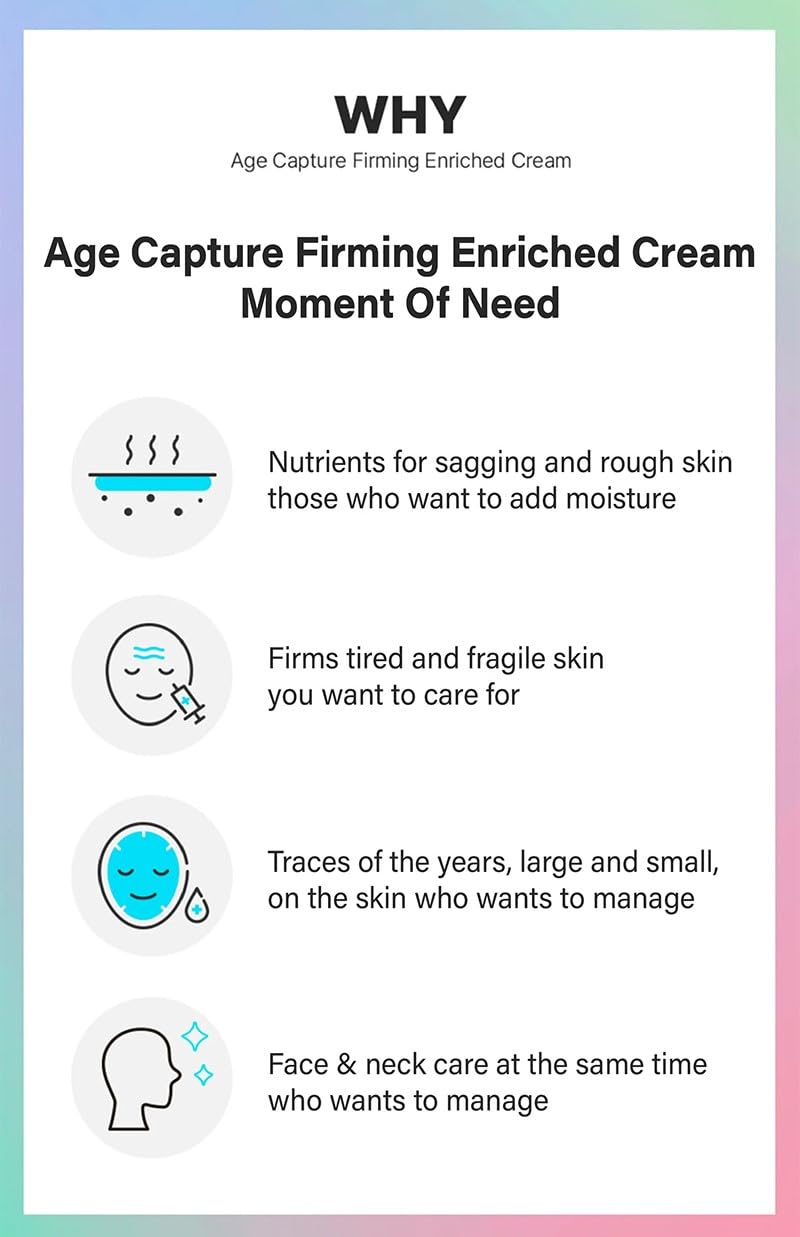 I'M SORRY FOR MY SKIN Age Capture Facial Cream, Korean Skin Care Moisturizer for Face and Neck with Hyaluronic Acid, Anti-Aging, Wrinkle Gel-Cream for Women (White - Firming Enriched Cream, 1.76 oz)