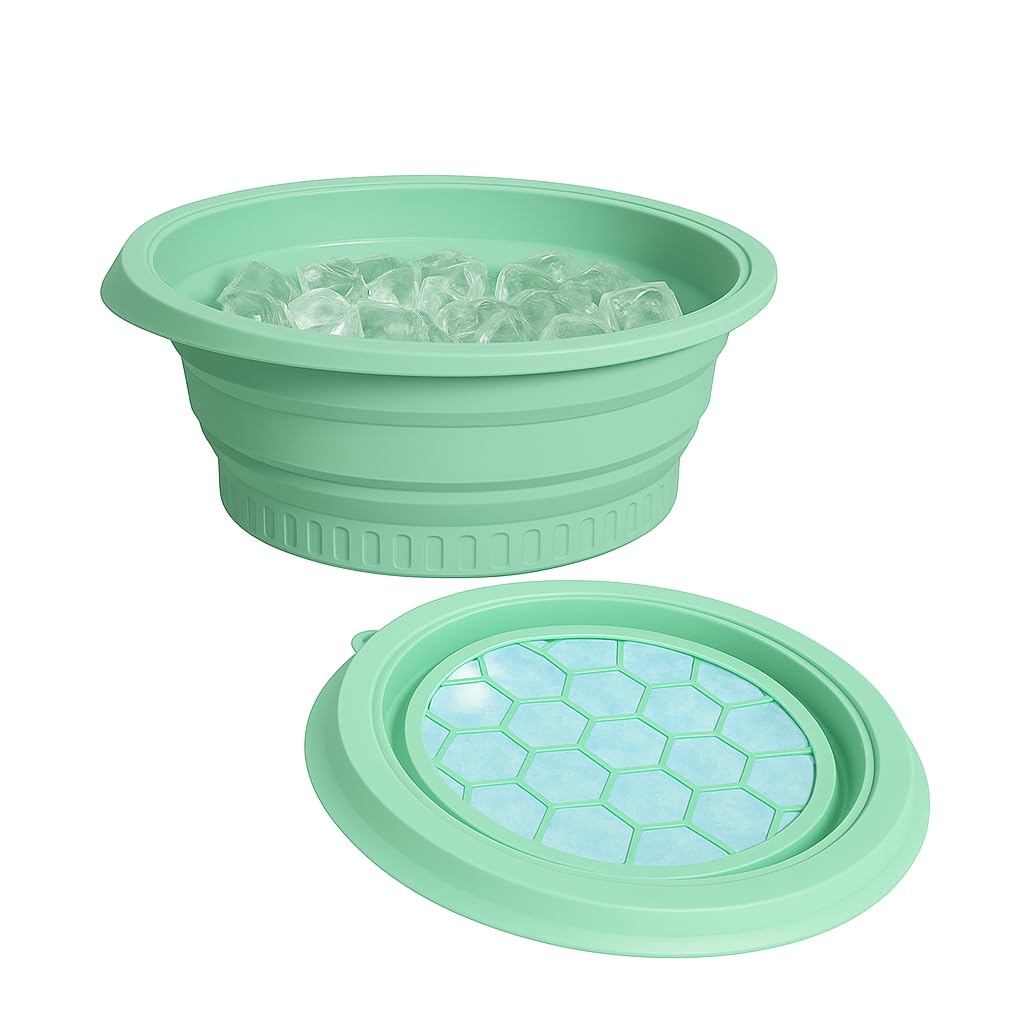 Dlyaua Face Bowl for Ice with Built-in Ice Tray – Collapsible Silicone Facial Ice Bath Bowl for Cold Plunge Therapy Skin Tightening Acne Relief – Portable Spa Tool for Home Green